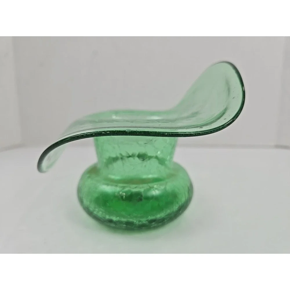 Elegant Blenko? Jack In the Pulpit Green Crackle Blown Art Glass Vase w Pontil